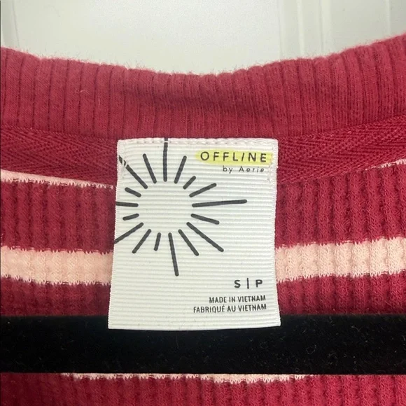 OFFLINE by Aerie Striped Cropped Sweatshirt Red Cream Size S - Picture 2 of 4